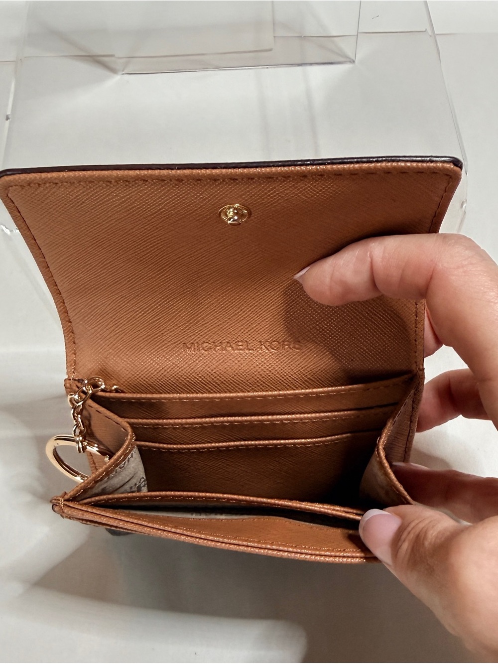 MICHAEL KORS Tan and Brown Logo Compact Wallet - Picture 3 of 6